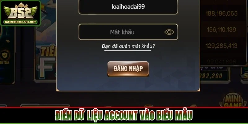 Điền dữ liệu account vào biểu mẫu